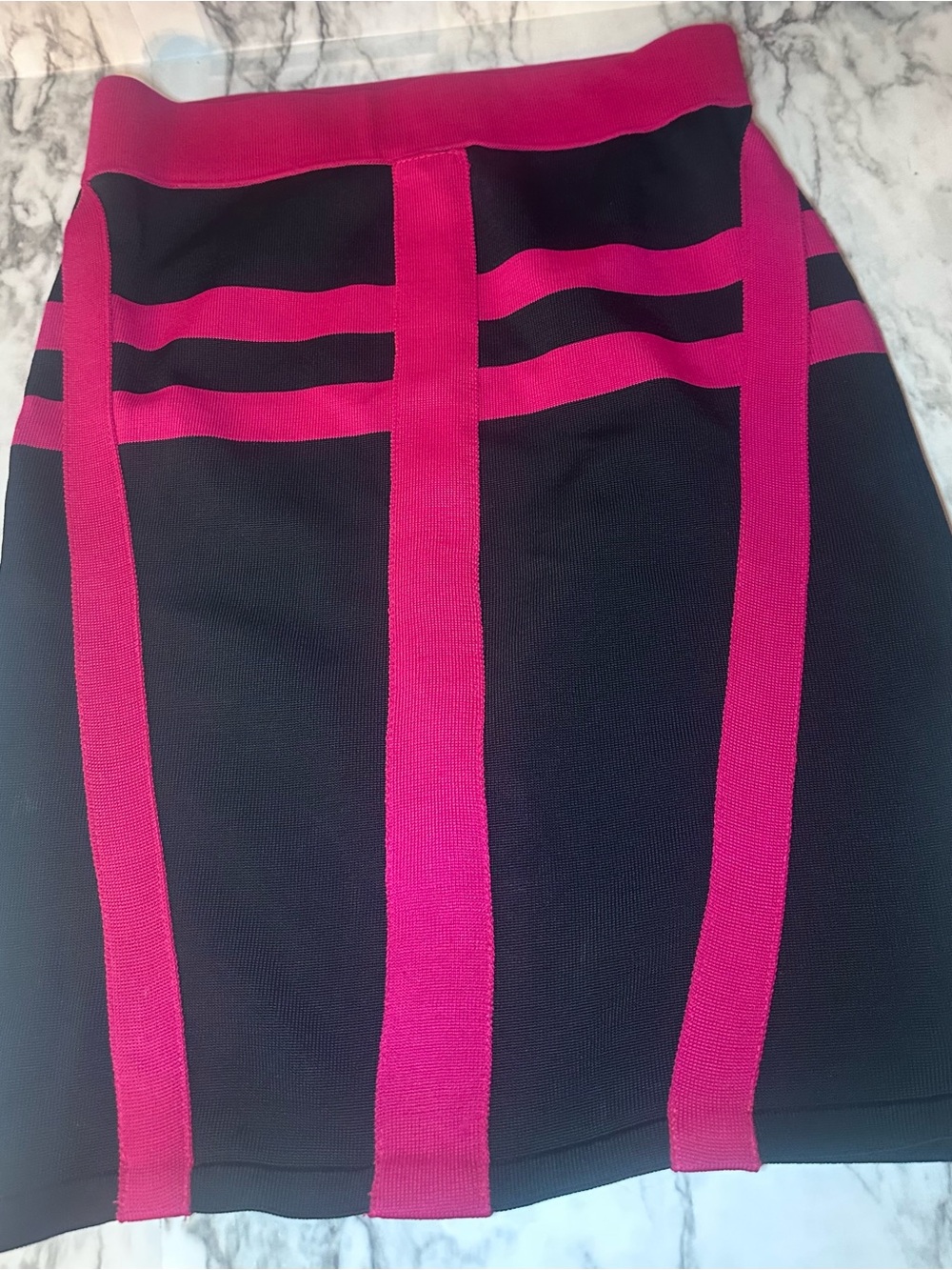 Charlotte Russe Black Pencil Skirt with Fuchsia Colorblock Stripes